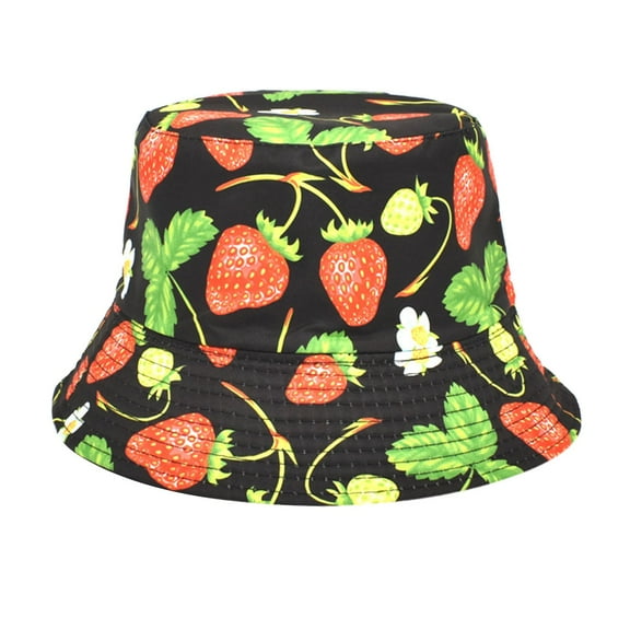 Fimkaul Summer Womens Bucket Hat Men Caps Strawberry Printed Fisherman's Ladies Fresh Visor Outdoor Casual Double Sided Hat Sun Hats