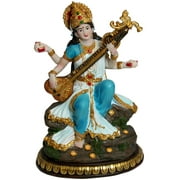 Saraswati Statue 8" Goddess of Learning and Knowledge playing Vina (YX10)