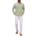 thumbnail image 2 of INSPIRE CHIC Men's Casual Long Sleeve Seersucker Striped Shirt with Chest Pocket XL Light Green, 2 of 5