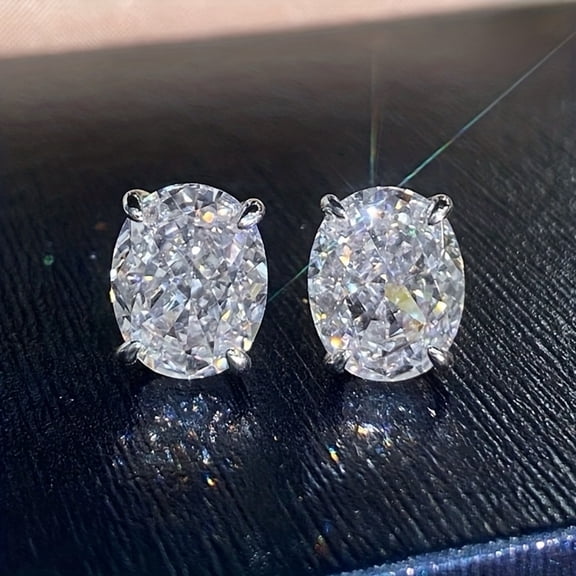 1 Pair of Simple Oval Design 925 Silver Plated Synthetic Zirconia Earrings Inlaid with Elegant Luxury Style, Suitable for Women'S Daily Party Earrings,White