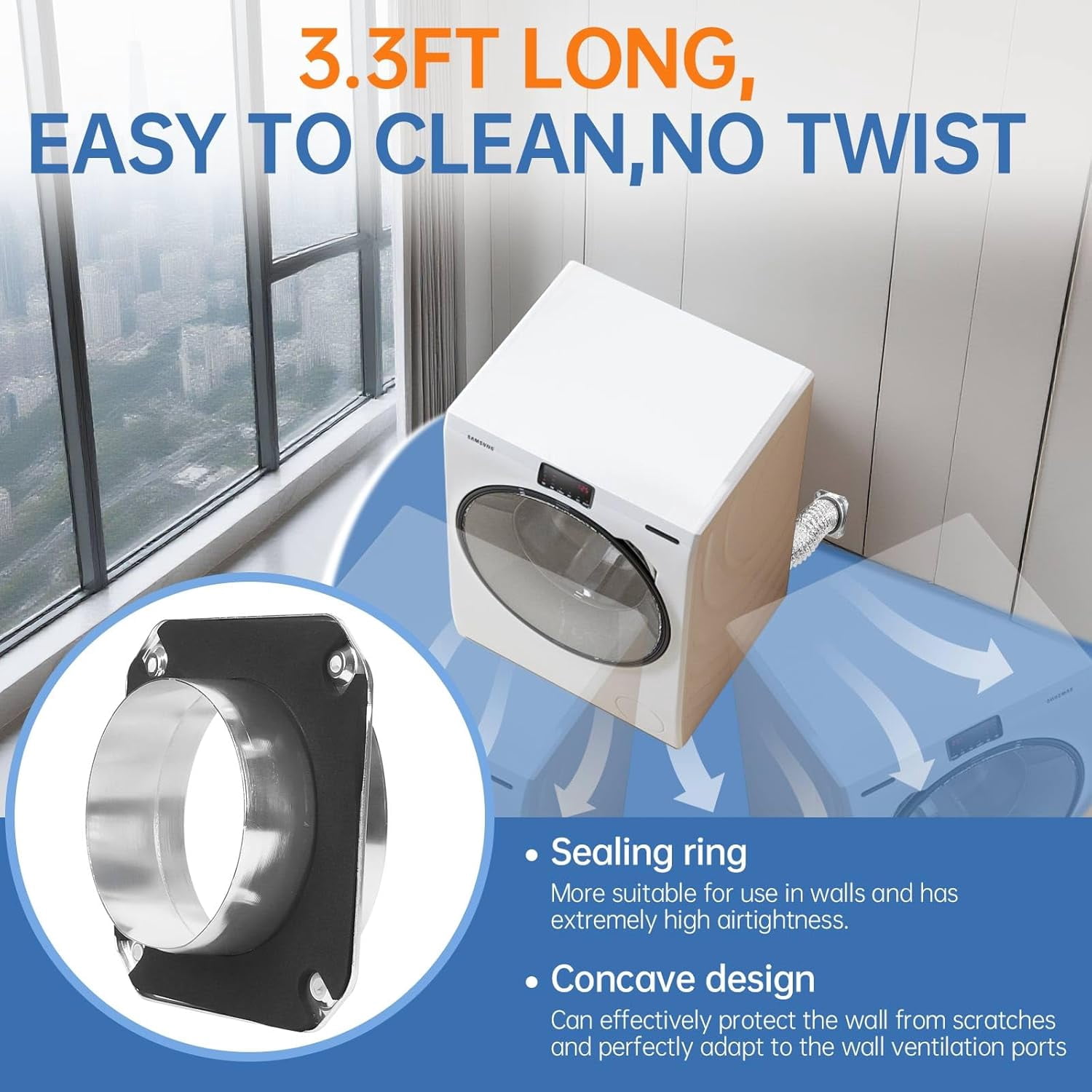 Magnetic Dryer Vent Coupling Connector Kit – Airtight Seal, Quick Connect & Disconnect, Includes 4" x 3.3ft Duct, 2 Clamps, Screws & Wall Plugs