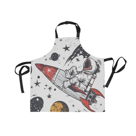 

JSTEL Astronaut Rocket Stars Apron with 2 Pockets for Women Men Adjustable Garden Bib