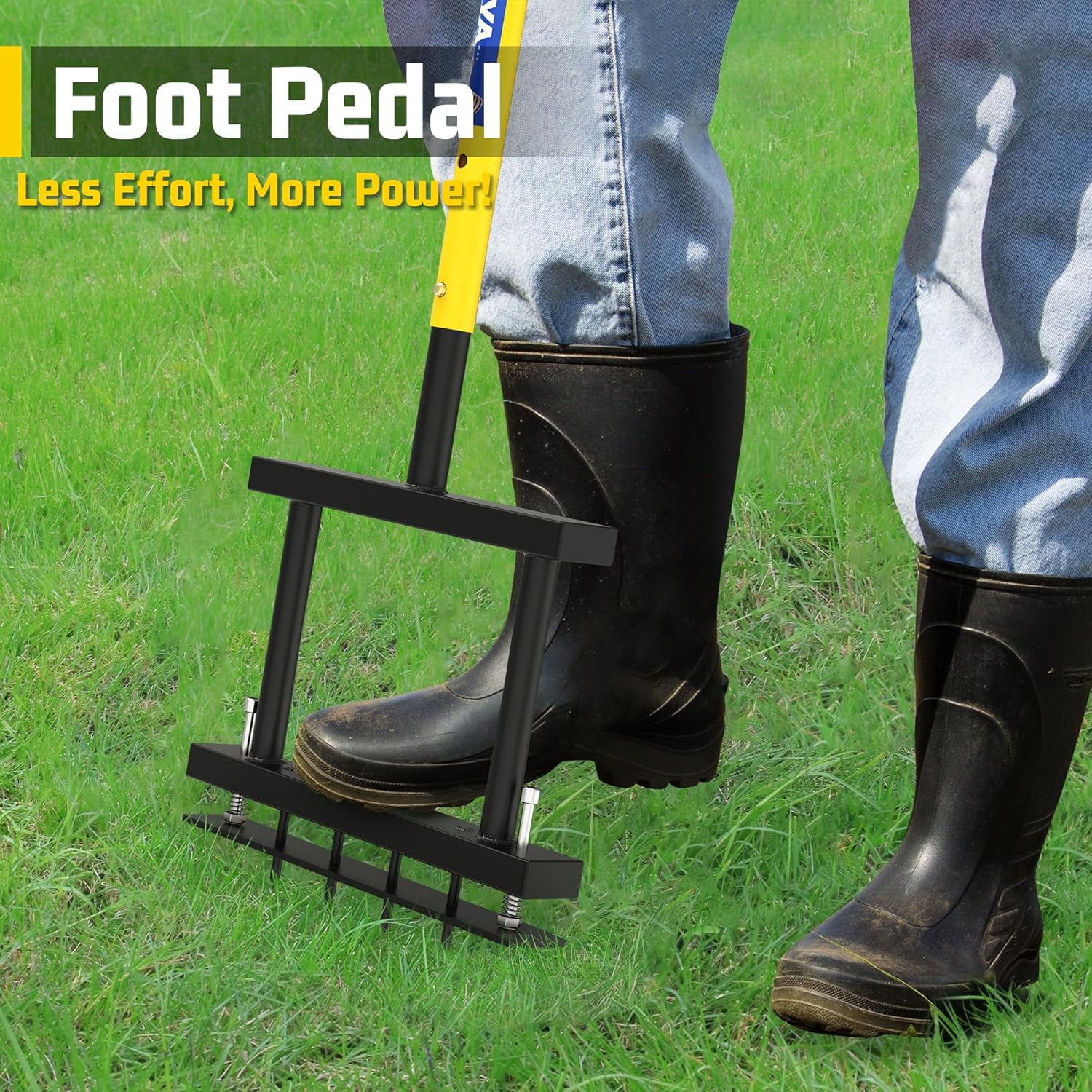JouZYA 4-Spike Manual Lawn Aerator with Adjustable Height,Spring,38" Yard Garden Tool