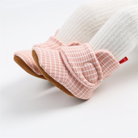 

Infant Baby Striped Pattern Booties Soft Sole Anti Slip Plush Hook & Loop Fastener First Walker Shoes Prewalker Shoes Crib Shoes Fall Winter