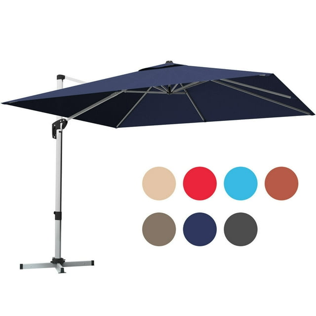 Gymax 10 Ft Square Offset Hanging Patio Umbrella 360 Degree Tilt Navy Blue