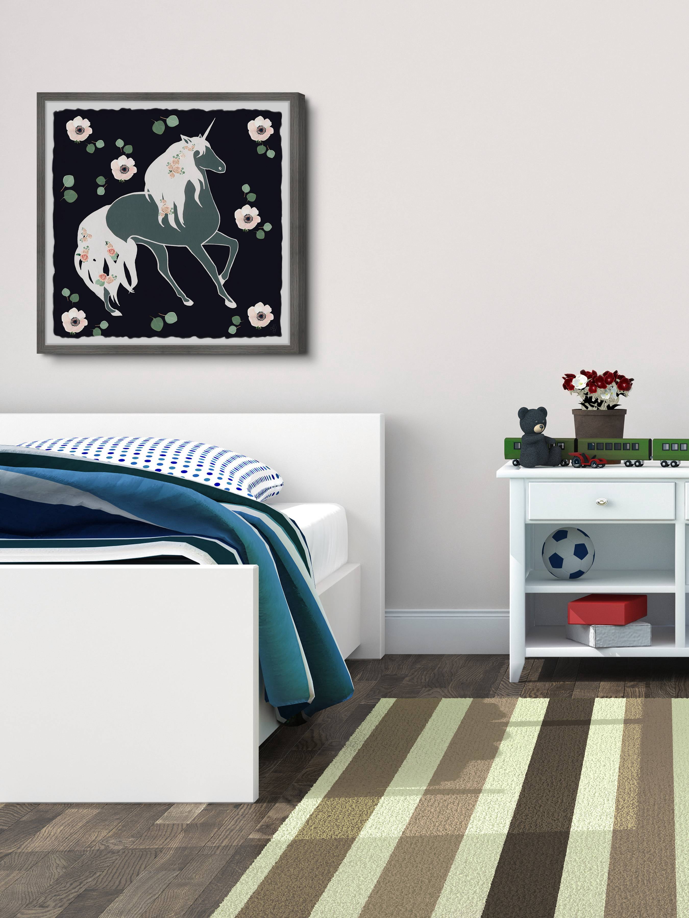 Marmont Hill Blooming Unicorn Framed Wall Art, 18.00" x 1.50"