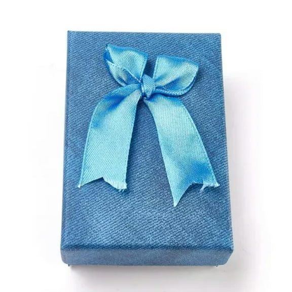 GKNET Assorted Cardboard Delicate Jewelry Boxes Gifts Paper Boxes for Pendants Earring Display-With Ribbon Bowknot #1-Blue (9.3x6.3x3.05cm) -50pcs