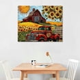 thumbnail image 3 of JEUXUS Farmhouse Canvas Wall Art Red Old Trucks Picture Kitchen Wall Decor Rustic Sunflowers Country Painting for Bedroom Bathroom Living Room Prints Artwork Framed, 3 of 5