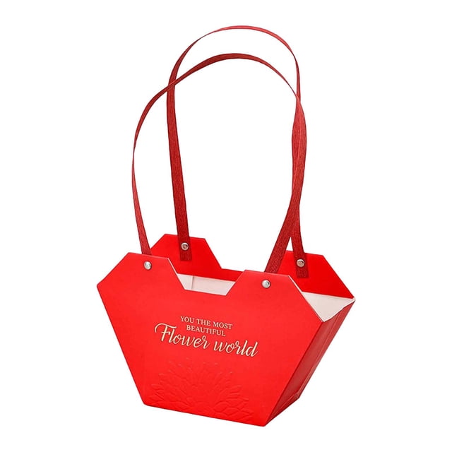 Bolsa de regalo de flores para festividades, de papel, con asas, decorativa, reutilizable Rojo