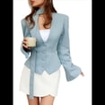 thumbnail image 2 of Chaqueta de Traje de Larga para Mujer, Color Liso, Cuello en V, Corte Entallado y Hombreras Azul M, 2 of 8