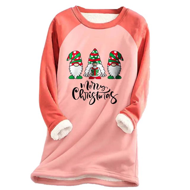 Chandails en Molleton Femmes Col Rond Noël Imprimé Léopard Patchwork Velours Chaud Manches Longues Hauts Tenues d'Hiver pour Femmes 2023 en Liquidation
