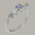 thumbnail image 2 of LBG British Made 10k White Gold Womens Ring Natural Tanzanite & Opal band Ring - 33 size options - Size 7.5, 2 of 7