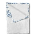 thumbnail image 2 of Vintage Blue Soft Flannel Fleece Throw Blanket, Vintage Style Floral Design with Peony Blossoms Buds and Roses, Cozy Plush for Indoor and Outdoor Use, 70" x 90", Cobalt Blue and White, by Ambesonne, 2 of 5