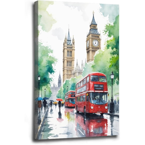 AVOI London Street Watercolor Painting Big Ben Painting London City Art Mural Cityscape Print Art Landscape Print Lovers Gift Suitable For Living Room Bedroom Decor Aesthetics Frame: 12x12in