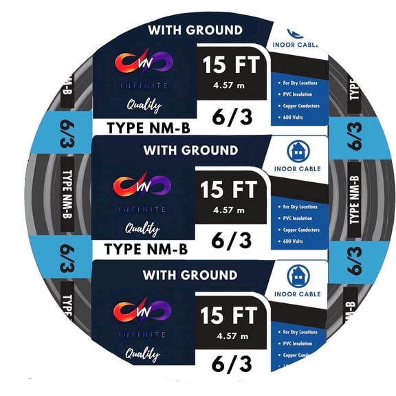 6/3 NM-B Residential Indoor Wire - Non-Metallic - Sheathed Cable Black 15 Ft