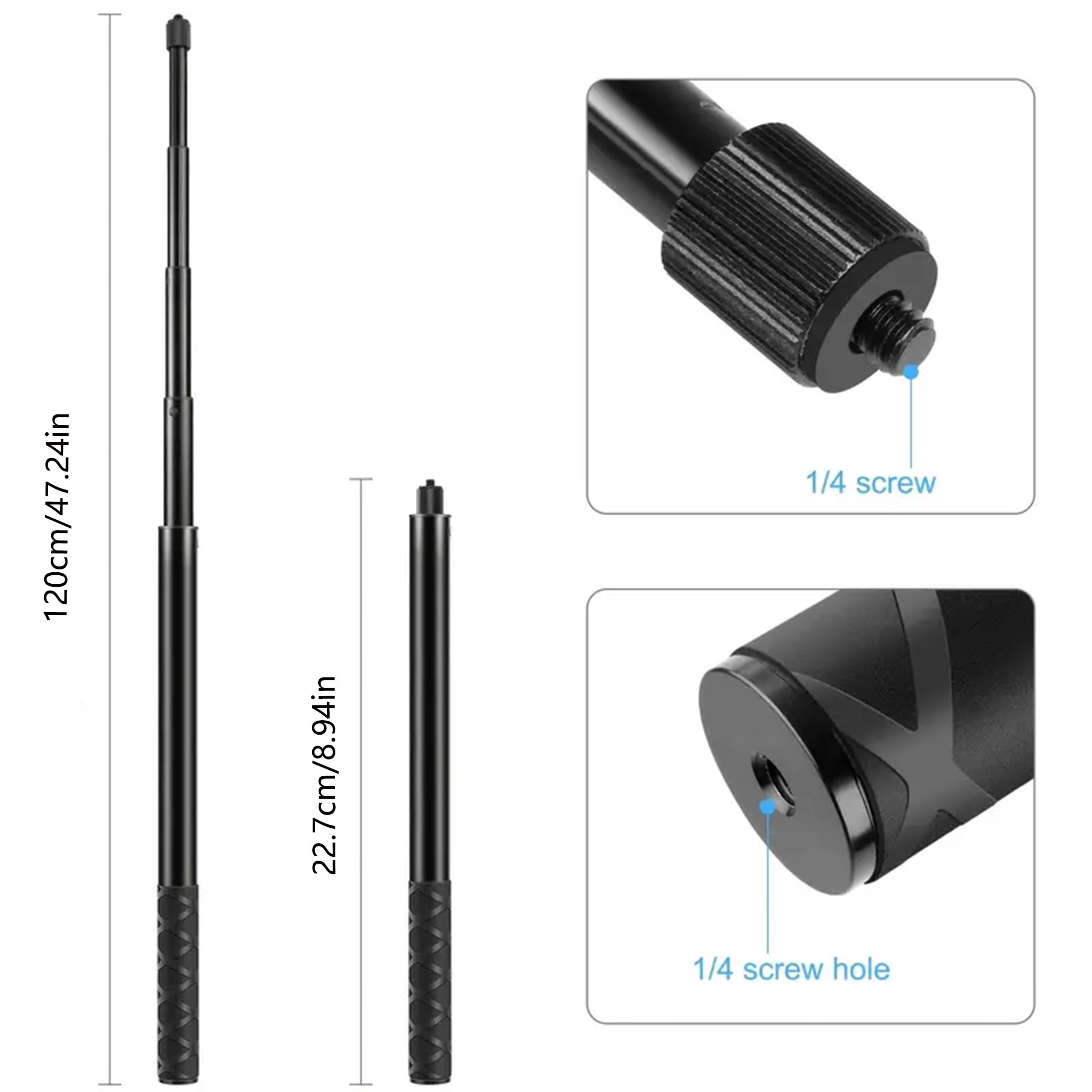 120cm Long Invisible Selfie Stick with 360°Rotating Adjustable Foldable Tripod for Insta360 Bullet Time Bundle, Compatible with Insta360 X3/ One X2/One RS/One R/One Accessories