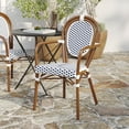 thumbnail image 3 of Merrick Lane Stacking Thonet French Bistro Style Chair with Arms, White & Navy PE Rattan Seat, and Bamboo Finished Metal Frame for Indoor/Outdoor Use, 3 of 14