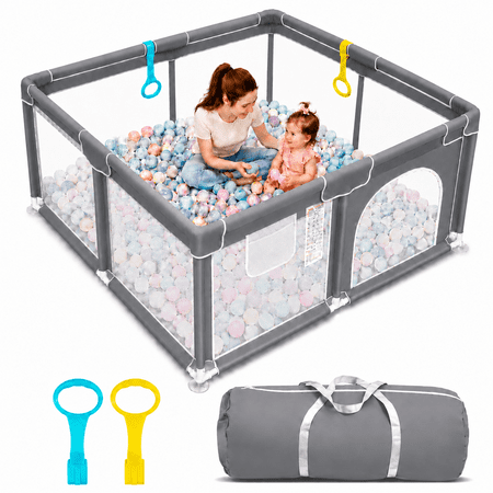 47*47Durable Playpen for Babies - Portable Toddler Playpen with Soft Breathable Mesh, for Indoor and Outdoor Use(Playpen Only (No Anti-Slip Mat), Grey)