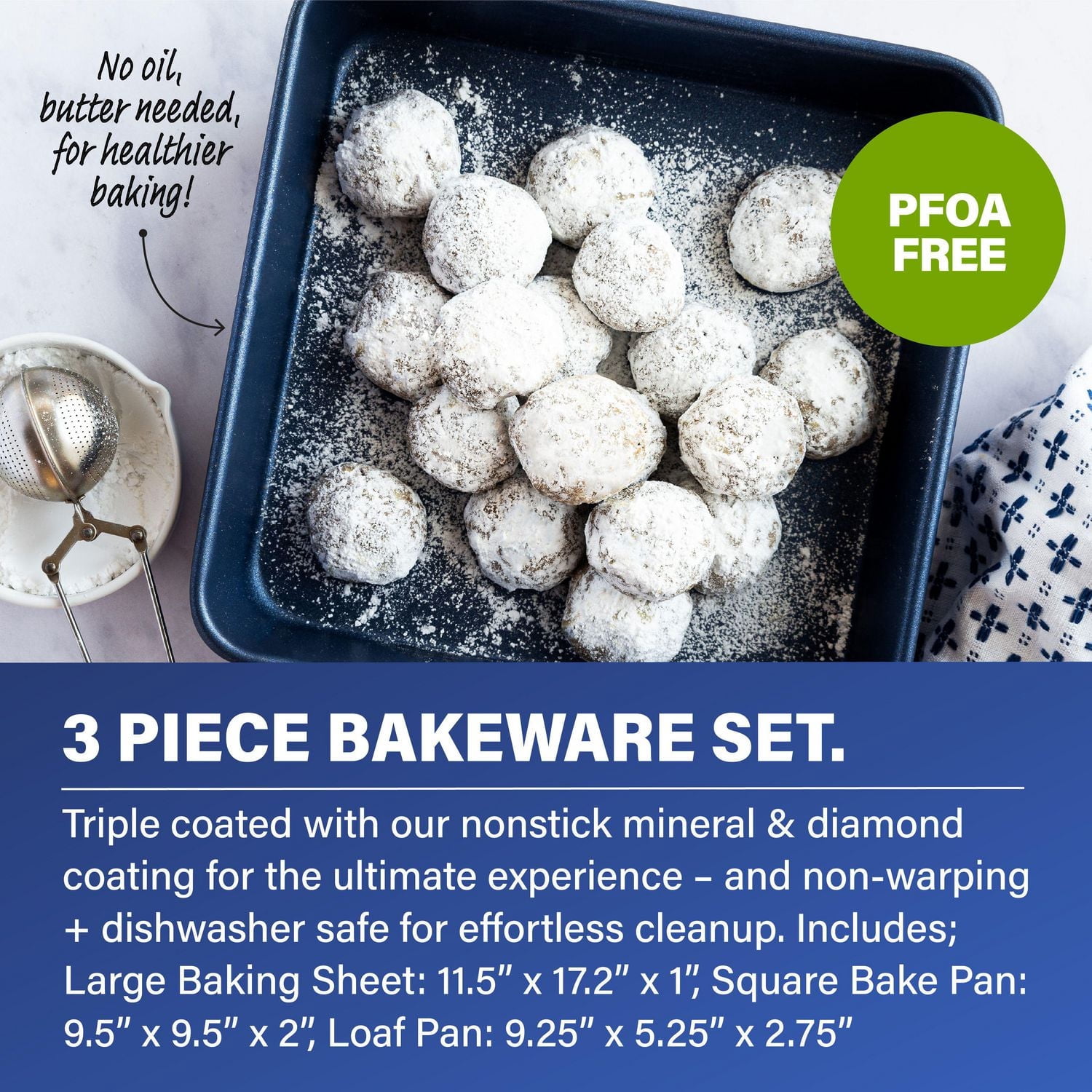 Granitestone Blue 20 Piece Pots and Pans Nonstick Kitchen Cookware Set with Utensils and Bakeware, Oven Dishwasher Safe