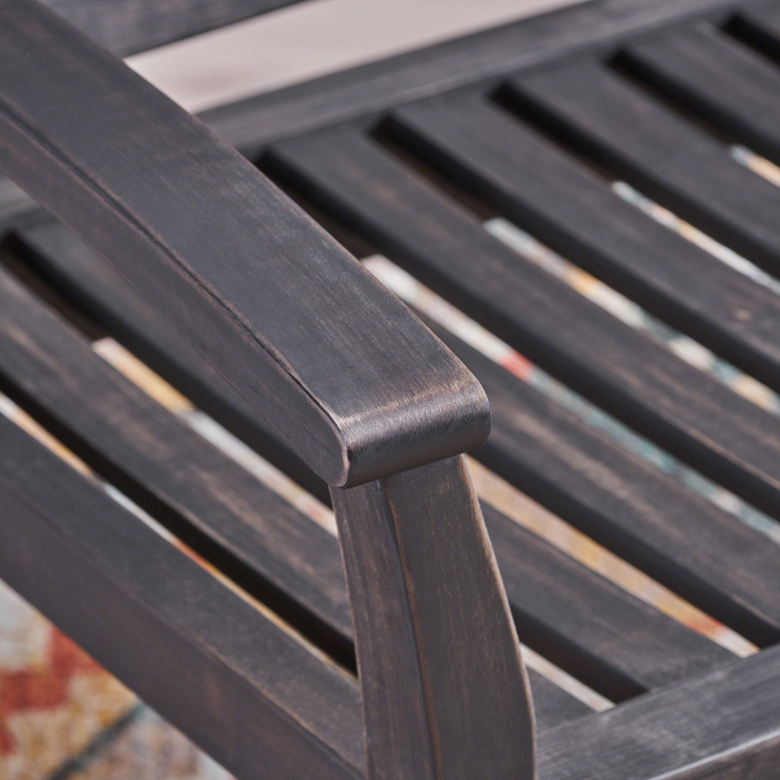 Outdoor Double Person Rocking Bench, Acacia Wood Frame Swing Loveseat for Patio Garden, Dark Gray