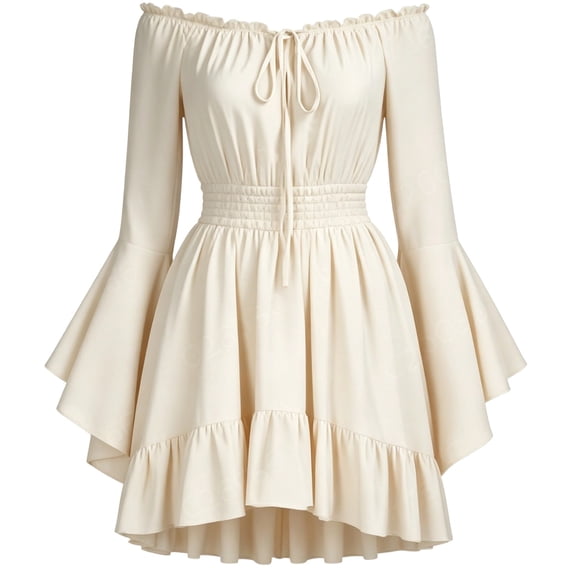 LEKWK Renaissance Dress Women Off Shoulder Tie Front Vintage Peasant Mini Dress Ruffled Hem Medieval Dress Halloween Victorian Dress