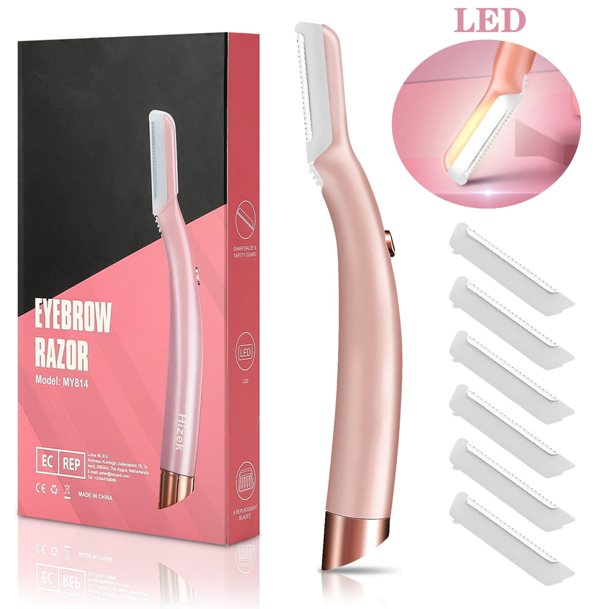 LED Eyebrow Trimmer for Women, Facial Hair Painless Razor Removal for