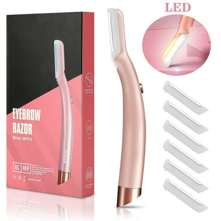 LED Eyebrow Trimmer for Women, Facial Hair Painless Razor Removal for Men, Mini Epilator for Bikini, Remover for Face, Chin, Peach Puzz, Lips, Body, Arms, Legs, Powered by Battery