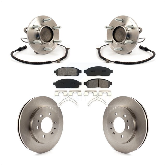 Transit Auto Front Hub Bearing Assembly Disc Brake Rotors and Semi-Metallic Pads Kit for Car 2009 Ford F-150 RWD with 6 Lug Wheels Without Heavy Duty Payload Package KBB-105988