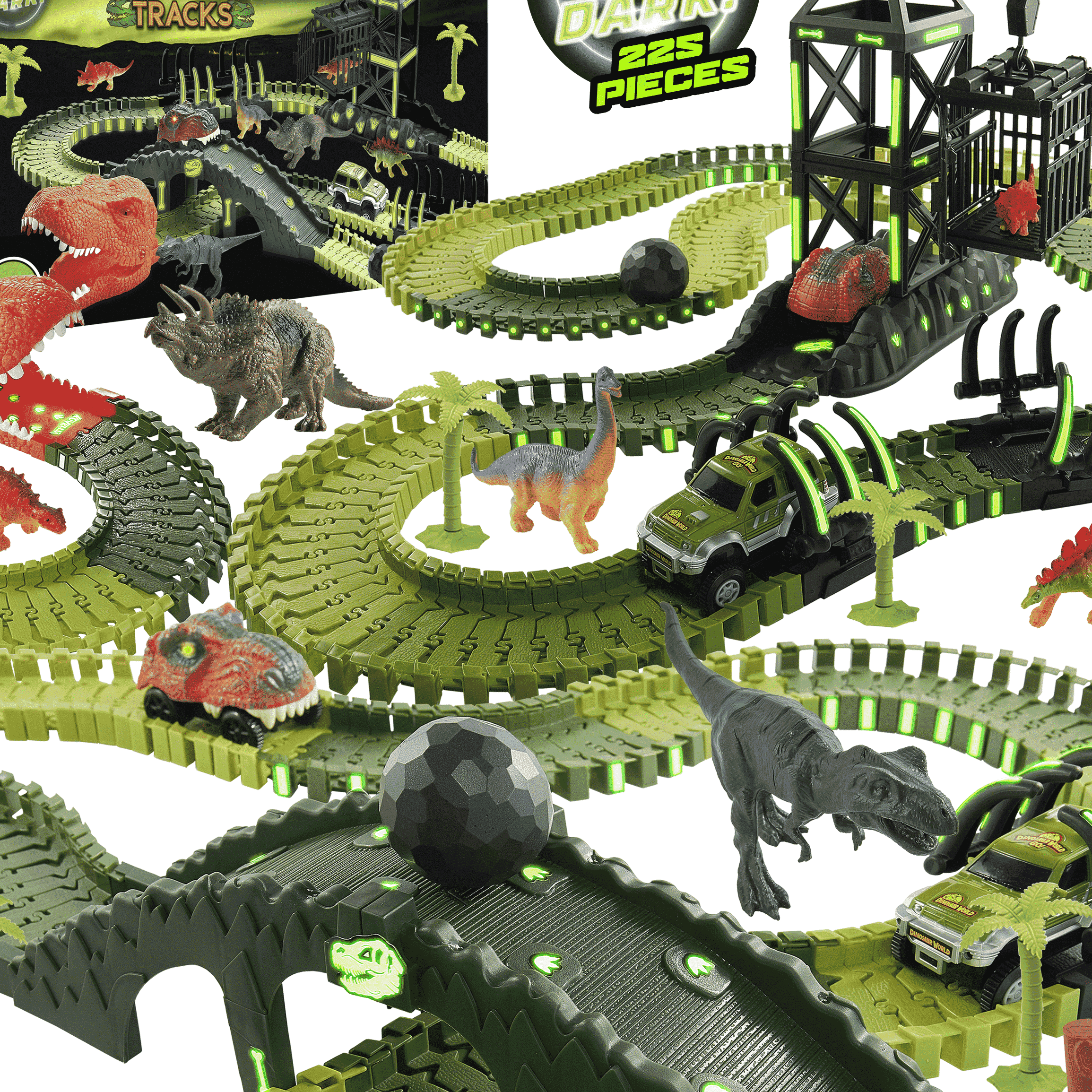 USA Toyz Dinosaur Track Set, 225-Piece Dino Track with 6 Dinosaurs