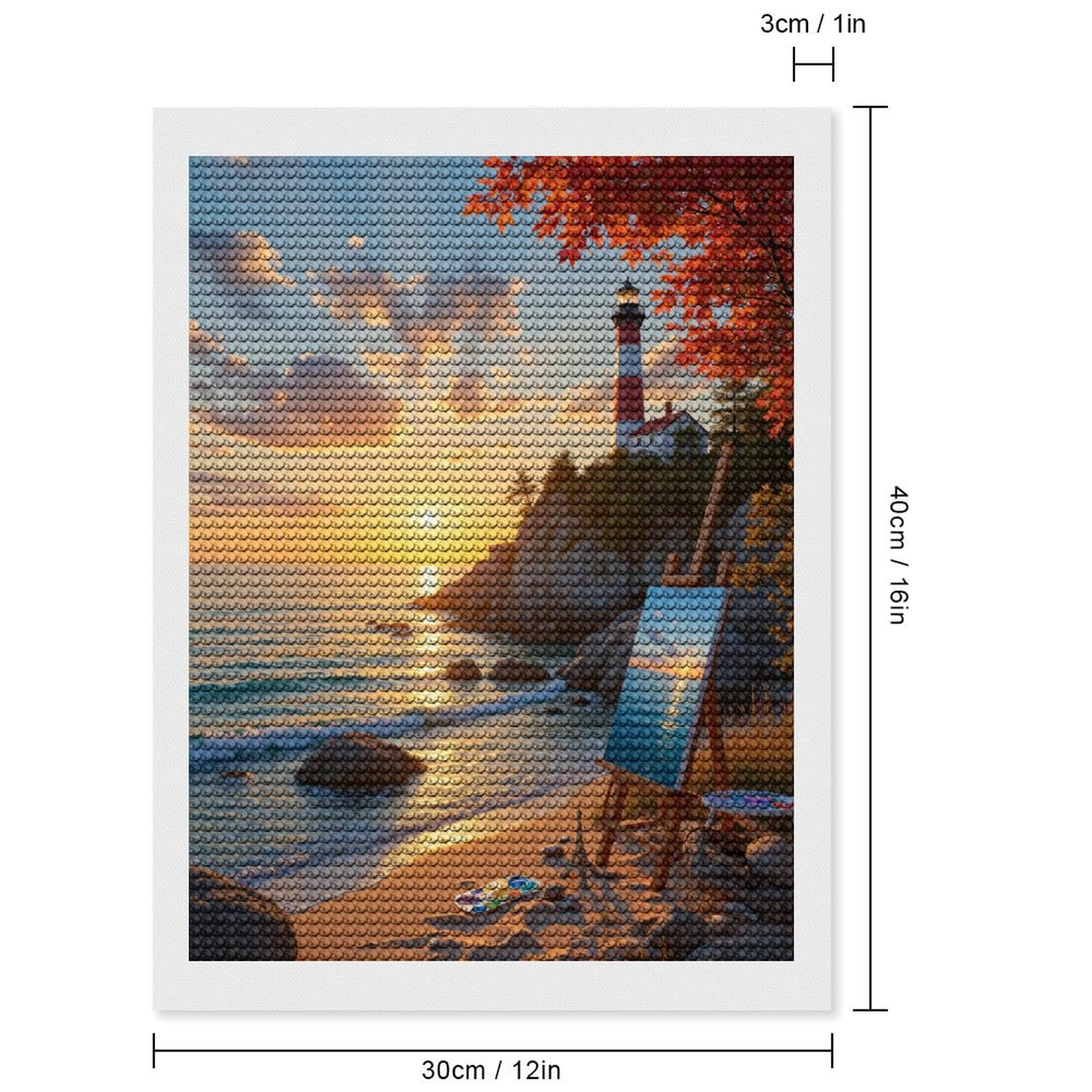 Diamond Art Kits for Adults, Lighthouse Sunset Beach Painting Autumn 5D Diamond Painting Kits for Adults Beginners, DIY Full Drill Diamond Painting, Gem Art and Crafts 12x16