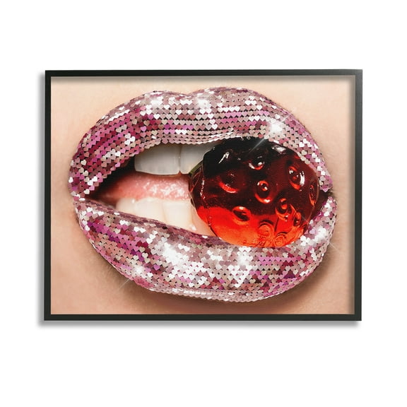 Stupell Industries Glam Biting Candy Novelty Painting Black Framed Art Print Wall Art, 14 x 11