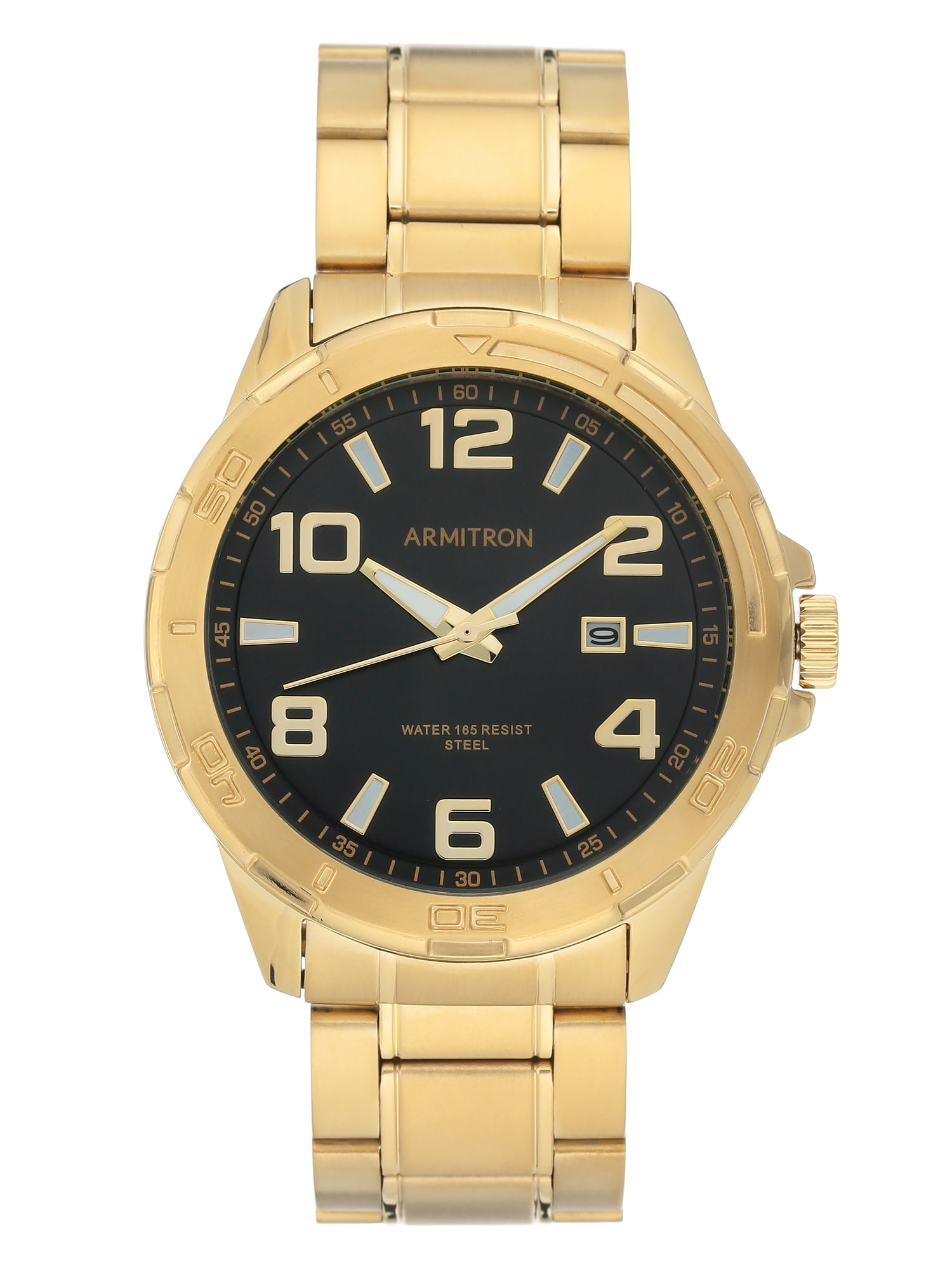 Armitron - Armitron Men's Gold-Tone and Black Calendar Dress Watch ...