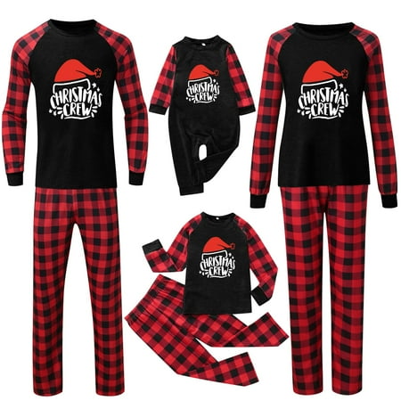 

MIASHUI Matching Family Pajamas Sets Christmas Crew Neck Plaid Print Top and Pants Sleepwear for Couples and Kids