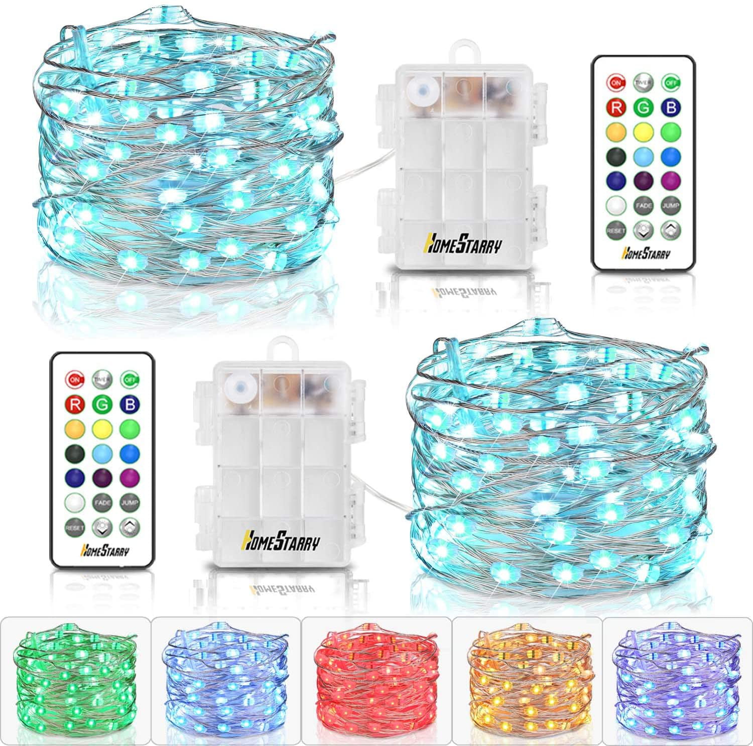 String Lights for Bedroom Christmas Wedding Party Decor Fairy String Lights Battery Operated & USB Plug-in 33Ft 100 LEDs 16 Color Changing Lights and 8 Lights Mode Remote Waterproof 3AA Battery Case 