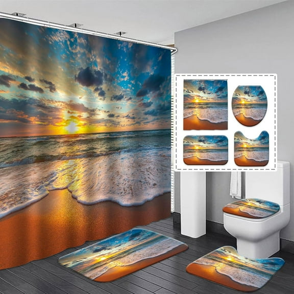 Farmhouse Highland Cow Shower Curtain set Christmas Bathroom Sets with Non-Slip Rugs, Toilet Lid Cover and Bath Mat, Waterproof Country Western Bull Accessories Girls Xmas Pink Home Decor