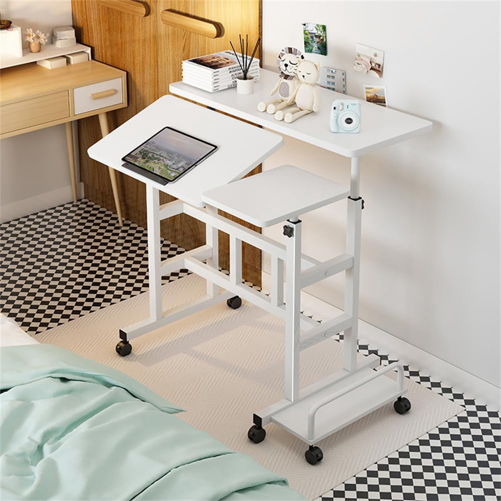BouPower Mobile Laptop Sit-Stand Desk, Height Adjustable Standing Tiltable Top Desk, 31.5 Inch Stand Up Computer Table for Home Office, Small Rolling Table for Small Space