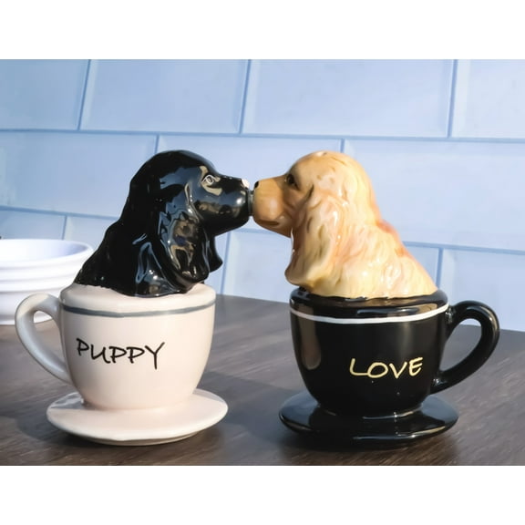 Ebros Cocker Spaniel Puppy Love Magnetic Ceramic Salt Pepper Shakers Set