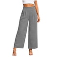 thumbnail image 4 of Hurxie Womens High Waisted Button Pleated Wide Leg Pants Beach Vacation Trouses Gray,XL, 4 of 7