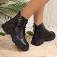 thumbnail image 6 of Puntoco Women's Lace-Up Combat Ankle Boots with Chunky Platform Heel Comfortable booties, side zipper Winter Short Boots Black, 6 of 9
