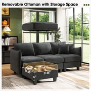 BedLuxury 84” Modular Sectional Sofa with Moveable Storage Ottoman, Cloud Couch Seats 4, Modern Living Room Furniture, Chenille Black