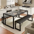 thumbnail image 4 of 3 Piece Dining Table Set For 4, Asofer Dining Set With 2 Benches For Kitchen Living Room,Small Space, Black, 4 of 14