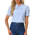 thumbnail image 1 of INSPIRAR CHIC Blusa de manga corta con volantes y cuello de lazo para mujer, color azul, talla S, 1 of 6