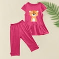 thumbnail image 5 of Piuwrlz Kids Short Sets Boys Girls Summer Outfit Set Printed Round Neck Tight T-Shirt and Shorts Set Hot Pink Size 5 Years, 5 of 6