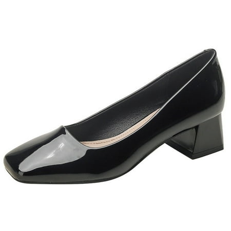Going Outfits - Leather chunky heel square Mary Jane shoes-34