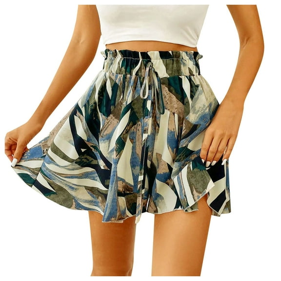 Pimfylm Women's Flowy Shorts Beach Vacation Summer High Waist Wide Leg Casual Dressy Shorts Blue, S