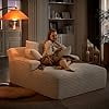 GNIXUU 50" Oversized Chaise Lounge Sofa Chair Indoor, Modern Corduroy Sleeper Sofa Cloud Couch with 3 Soft Pillows, Comfy Single Seat Floor Sofa for Living Room, Apartment, Office (White)