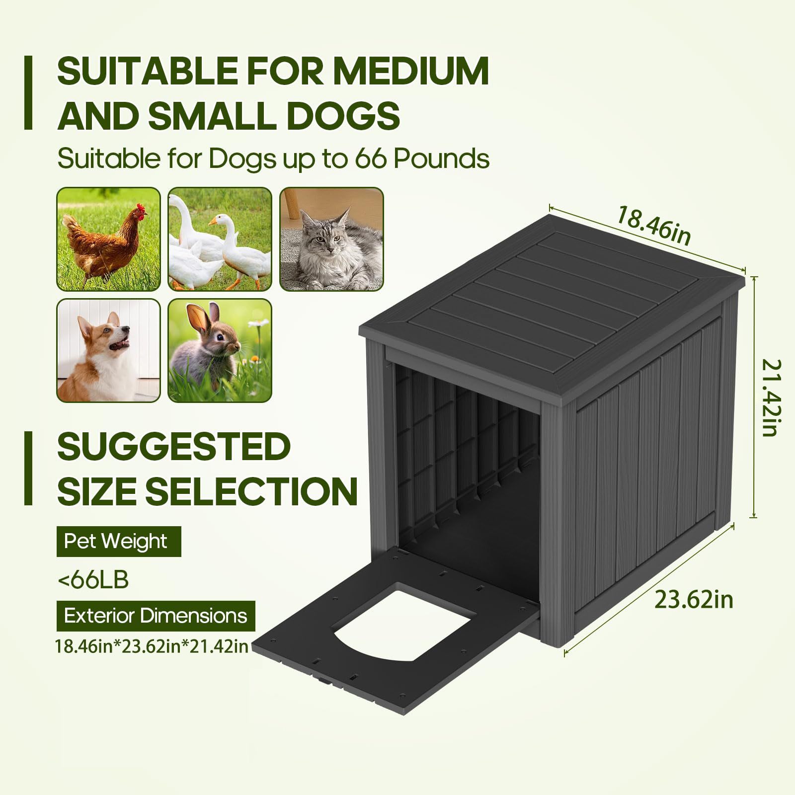 FICARTS Outdoor Indoor Dog House,Resin Material Ventilate Waterproof Added to The Bottom,Multi-Functional Pet House for Small to Medium Dog (Light Brown, Medium)