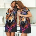 thumbnail image 4 of Zufioo Colorful Wolf Head Print Women's Nightgown, Round Neck Short-sleeved Pajamas, Home Wear Suitable for Home and Outing, 4 of 6