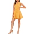 thumbnail image 2 of Vestidos sin mangas de INSPIRE CHIC para mujer, con escote en V, borde de encaje, cintura con cordón, vestido A-line, amarillo brillante XL, 2 of 6