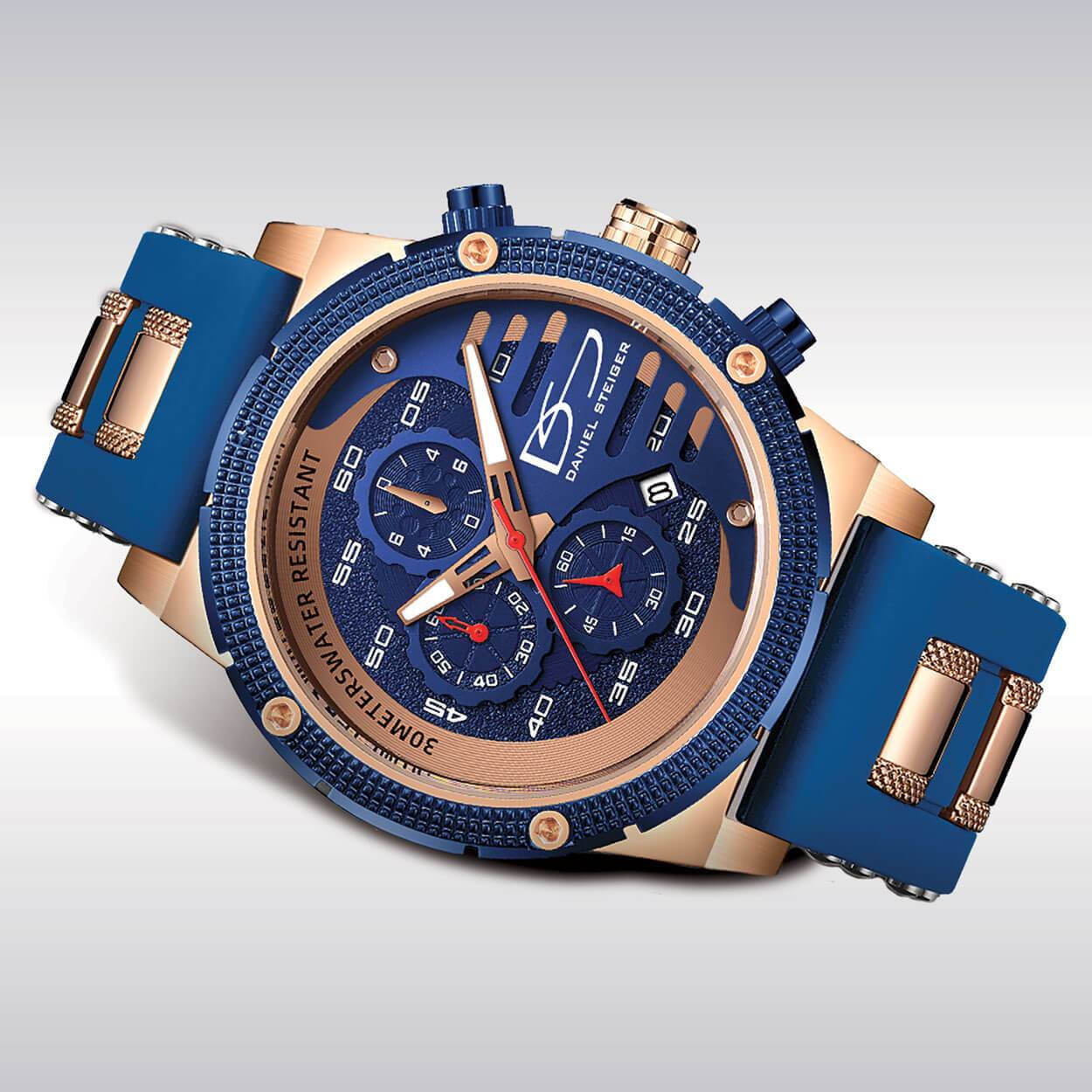 Daniel Steiger Renegade Mens Watch Split Second Chronograph Sports Watch Silicone Strap Rose Gold Plating in Kosovo at 207 Rating 5